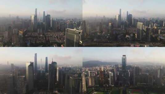 广州天河珠江新城CBD早晨城市航拍高清在线视频素材下载