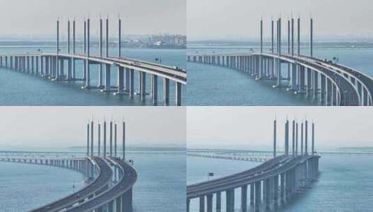 山东青岛跨海大桥日落航拍高清在线视频素材下载