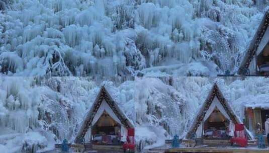 济南南部山区九如山，冰瀑成型冰天雪地高清在线视频素材下载