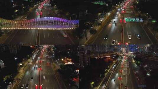 航拍深圳滨河大道新年灯笼氛围夜景车流高清在线视频素材下载