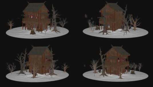 冬季恐怖场景-森林中有怪物的房子，独家，高清在线视频素材下载