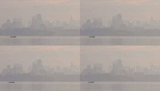 清晨杭州城市高楼西湖风光高清在线视频素材下载