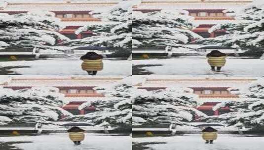 竖屏湖南大学岳麓书院爱晚亭下雪升格视频高清在线视频素材下载
