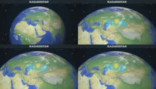 哈萨克斯坦地图来自地球与旗帜高清在线视频素材下载