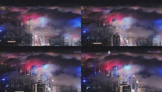 福州市区城市夜景平流雾3高清在线视频素材下载