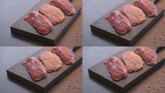 新鲜的鸭胸肉高清在线视频素材下载