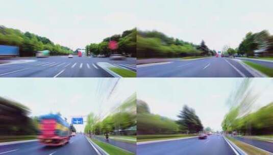 汽车在马路上飙车快速行驶开车第一视角高清在线视频素材下载