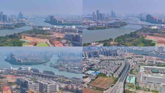 广州番禺区东沙立交桥大桥航拍车流城市交通高清在线视频素材下载