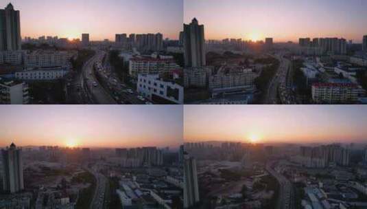 4K云南昆明城市天际线日出航拍视频高清在线视频素材下载