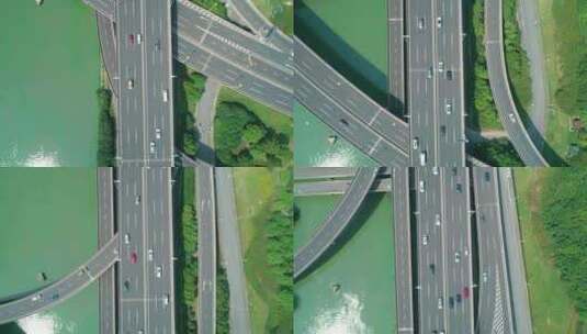 高速公路立交桥多层交叉口的俯视图，周围环高清在线视频素材下载
