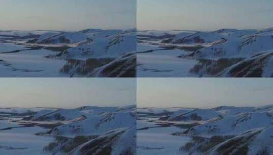 航拍牙克石清晨山脉雪景高清在线视频素材下载