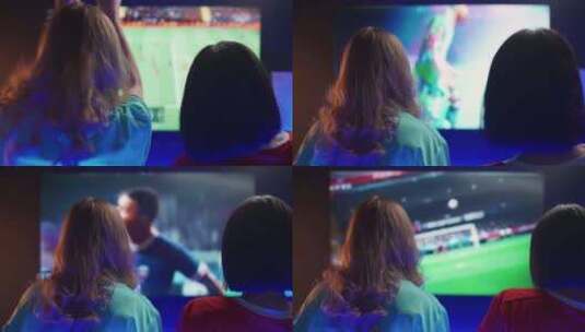 电子竞技女性玩家在游戏机上玩足球视频游戏高清在线视频素材下载