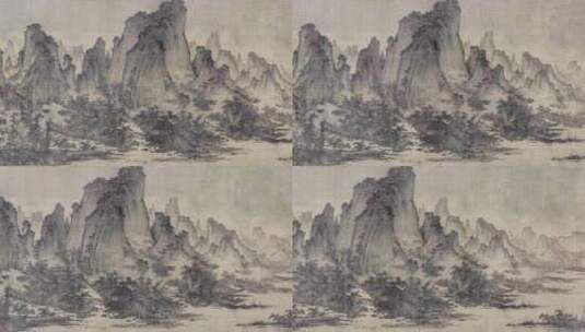 中国北宋屈鼎夏山图卷水墨画山水画国画卷轴高清在线视频素材下载