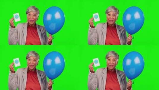 带蓝色气球的幼儿园老师绿屏、女人和色卡高清在线视频素材下载