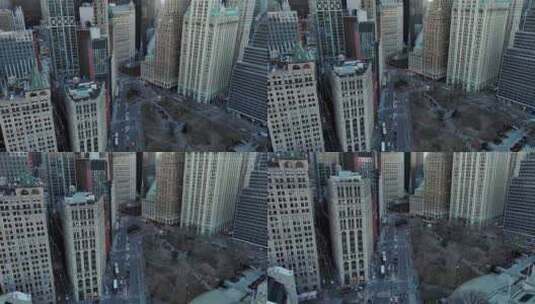 城市航拍纽约曼哈顿市中心摩天大楼汽车街道高清在线视频素材下载