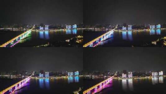 航拍湖北襄阳夜景襄樊汉江长虹大桥高清在线视频素材下载