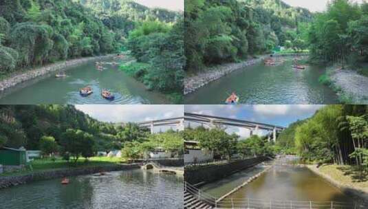 夏季天漂流玩水清凉避暑丛林降温峡谷航拍高清在线视频素材下载