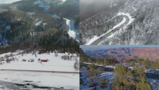 冬天暴雪纷飞森林下雪雪景霜降立冬大雪航高清在线视频素材下载