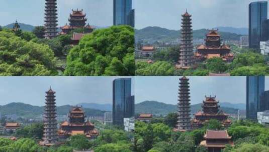 福州西禅古寺航拍城市寺庙古建筑景观风景高清在线视频素材下载