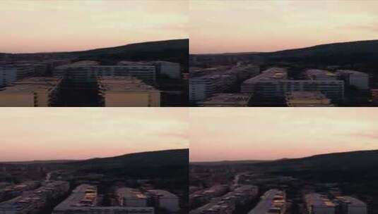 竖版航拍城市夕阳晚霞日落火烧云高清在线视频素材下载