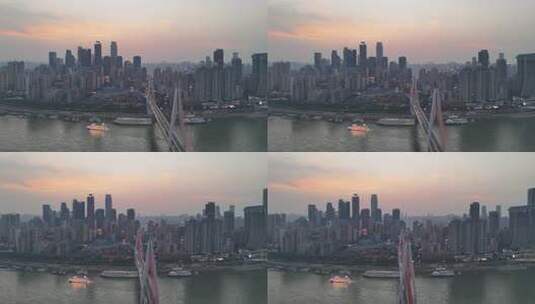 重庆东水门大桥晚霞夜幕降临航拍高清在线视频素材下载