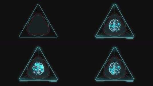 蓝色数字大脑标志和带有未来HUD三角形的高清在线视频素材下载