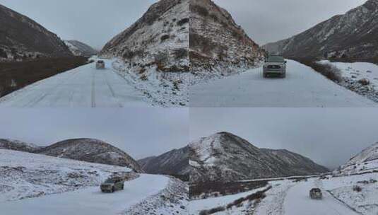 雪山 越野车 自驾游 冬季 雪地高清在线视频素材下载