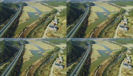 乡村田野河流公路航拍高清在线视频素材下载