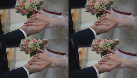 结婚、婚礼、新郎握住新娘的手高清在线视频素材下载
