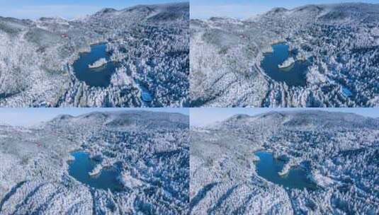 庐山如琴湖冬季雪景环绕航拍延时高清在线视频素材下载