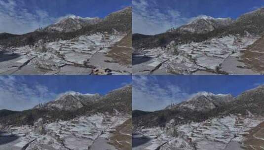 航拍川西贡嘎山乡高山森林雪景风光高清在线视频素材下载