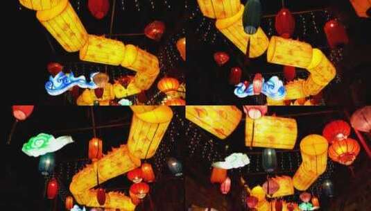 中国秦淮灯会，南京老门东的龙年巨型龙灯笼高清在线视频素材下载