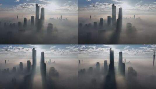 广州平流雾间隙光航拍高清在线视频素材下载