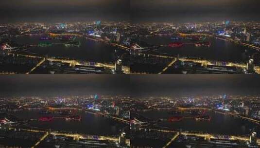 南京玄武湖紫峰大厦城市夜景航拍高清在线视频素材下载