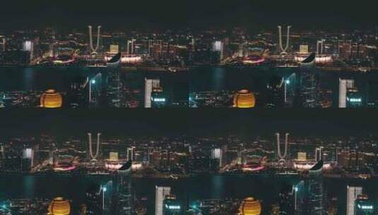 杭州之门城市夜景CBD航拍高清在线视频素材下载