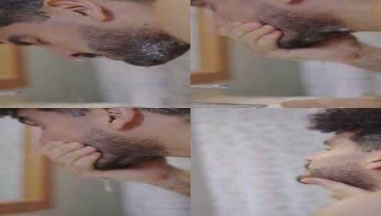 胡子男人剃须后洗脸高清在线视频素材下载