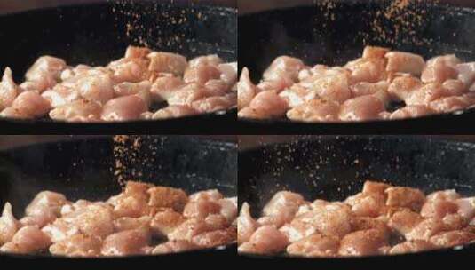 鸡胸肉美食加工特写慢动作镜头高清在线视频素材下载