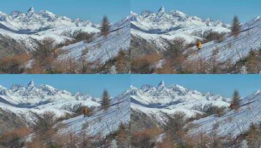 实拍登雪山画面高清在线视频素材下载