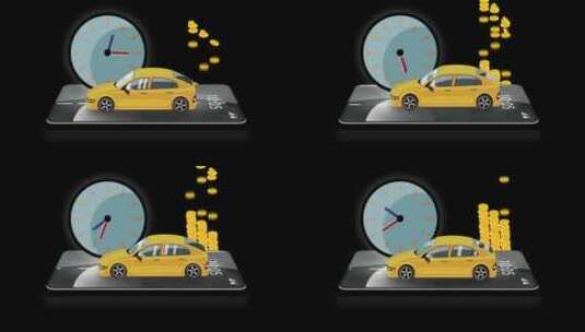 出租车订购3D手机黄色汽车Alpha频道高清在线视频素材下载