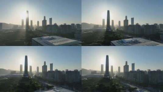 东莞日出航拍城市建筑风光高清在线视频素材下载