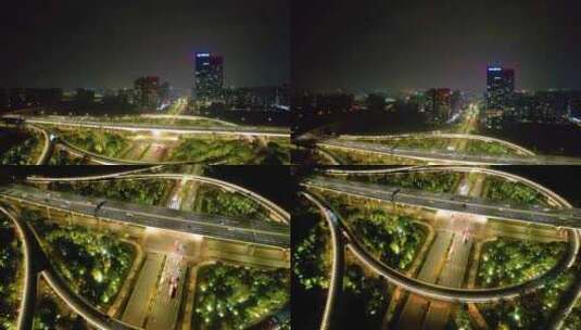 杭州萧山区市心路互通立交桥高架桥车流夜景高清在线视频素材下载