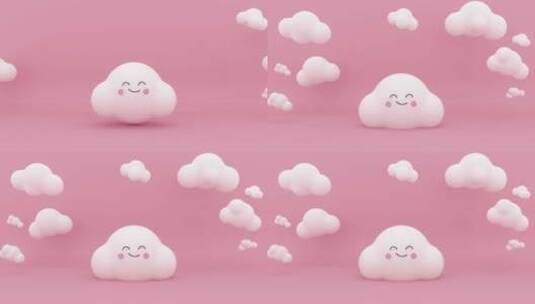 一个可爱的3d云与笑脸弹跳和漂亮的云出现高清在线视频素材下载