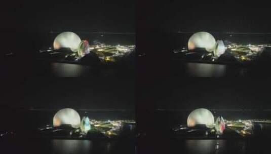 珠海日月贝夜景航拍夜晚珠海大剧院珠海地标高清在线视频素材下载