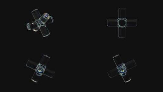 具有色散效果的3d透明旋转光面十字彩虹色高清在线视频素材下载