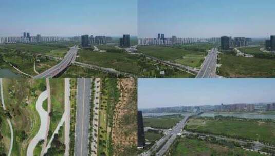 航拍湖北襄阳新城城市交通高清在线视频素材下载