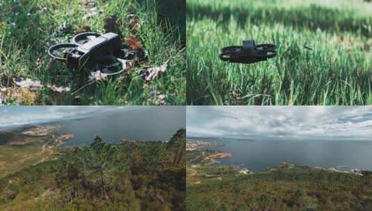 无人机航拍森林大海海岛高山唯美自然天际线高清在线视频素材下载
