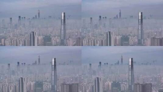 航拍深圳地标建筑与平流雾高清在线视频素材下载