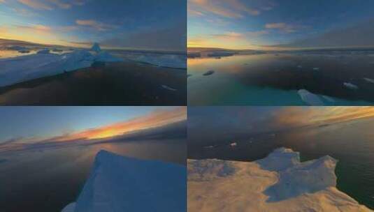 FPV航拍大海日出阳光照射冰川冰山高清在线视频素材下载