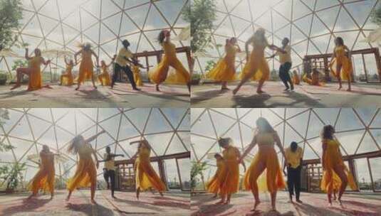 穹顶中的动态舞蹈表演高清在线视频素材下载