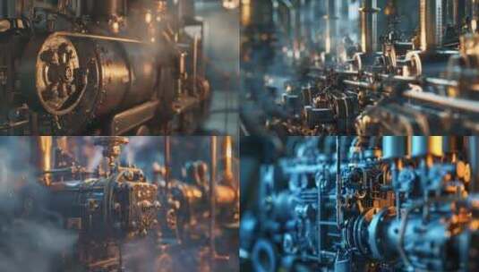 第一次工业革命赛博朋克蒸汽机火车头4K高清在线视频素材下载